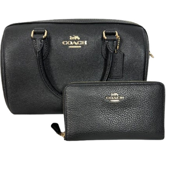 Coach Handbags - Coach Black Pebbled Leather Satchel and Matching Wallet with Gold Hardware